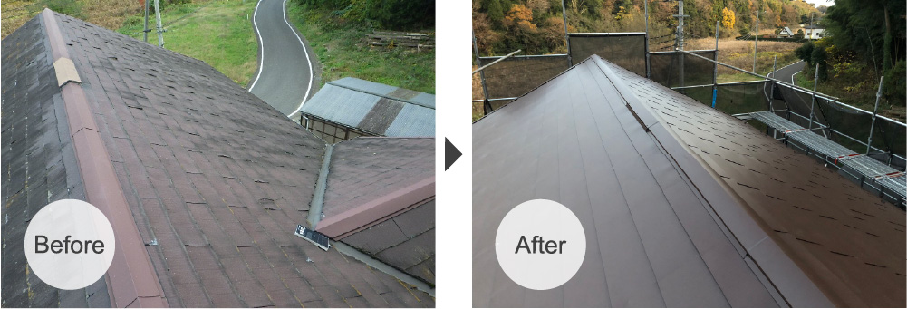 印西市の屋根カバー工法のビフォーアフター